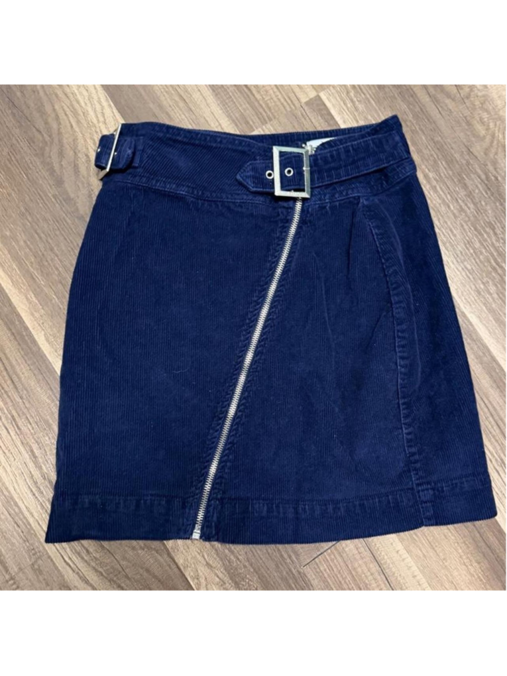 Navy corduroy moto mini skirt